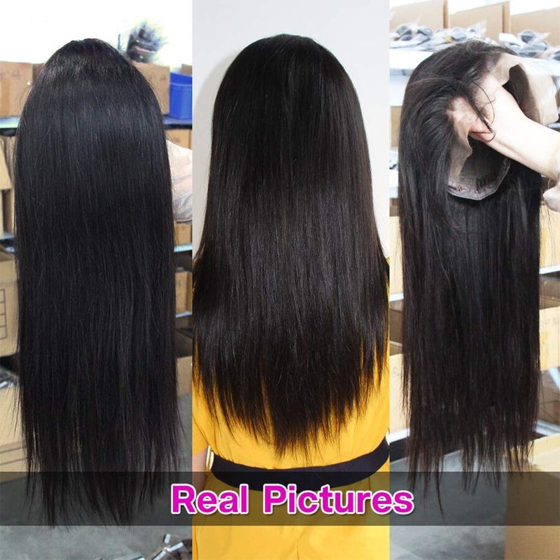 Pizazz Straight Lace Front Wigs Human Hair 180 Density Brazilian Human Hair Wigs for Black Women Pre Plucked Natural Hairline Wigs with Baby Hair 18 inch - Image 3